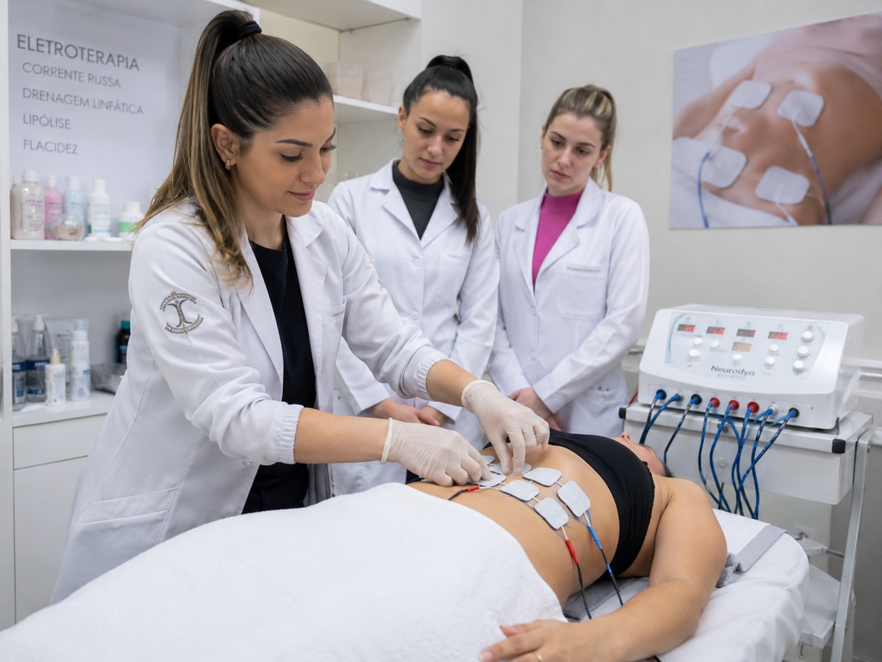 Aula prática de eletroterapia na clínica-escola da FacInPro